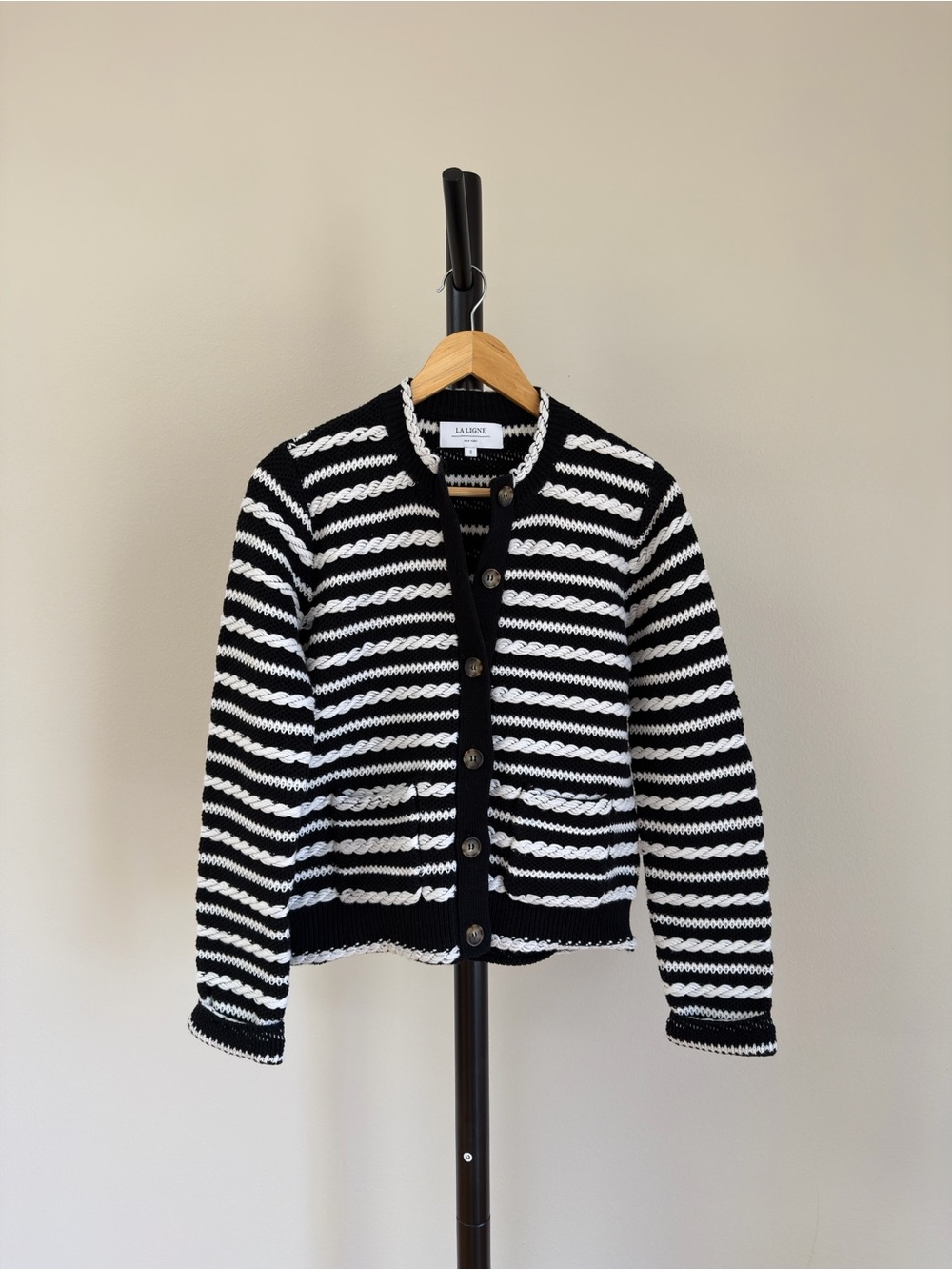 La Ligne Gabrielle Wool black and White Striped Cardigan Size Small